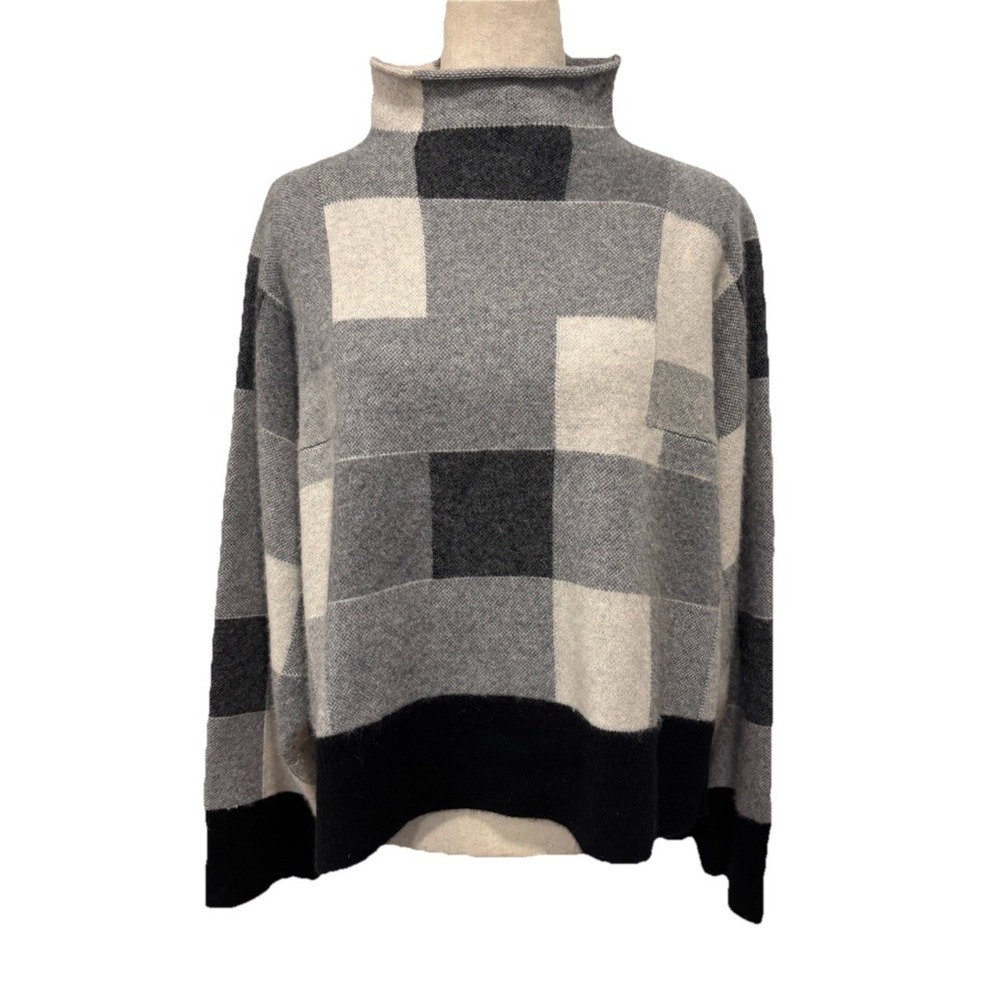 Nordstrom Signature Cashmere Funnel Neck Color Block Sweater Open Sides Thick S